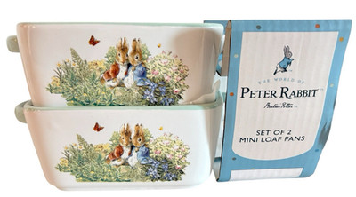 New Beatrix Potter Peter Rabbit Set of 2 Mini Ceramic Loaf Pan Baking Dish