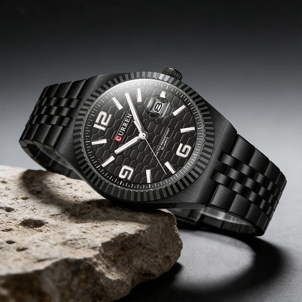 LILUOKE Orologio Uomo Quarzo Design Geometrico - Nero, Impermeabile 30 ATM, Lancette A Fulmine Luminose