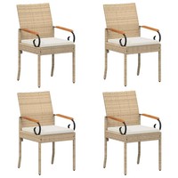 GartenstüHle 4Er Set Beige Cremeweiß Poly-Rattan Akazie Outdoor