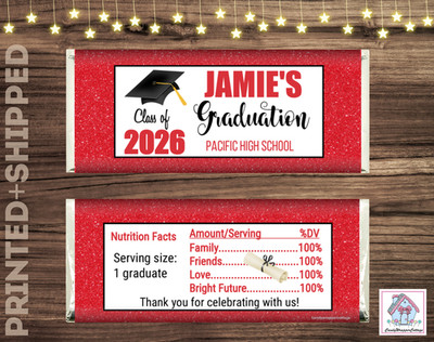 GRADUATION CANDY WRAPPERS & FOILS PERSONALIZED GLITTER blue red green gold black