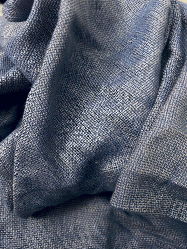 Linen Blend Woven Fabric – Blue Gray Basket Weave – Medium Weight Upholstery BTY - Image 4 of 4