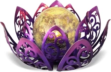 Solar Lights Outdoor, Lotus Lamp Garden Decor Metal Crackle Glass Solar Lantern