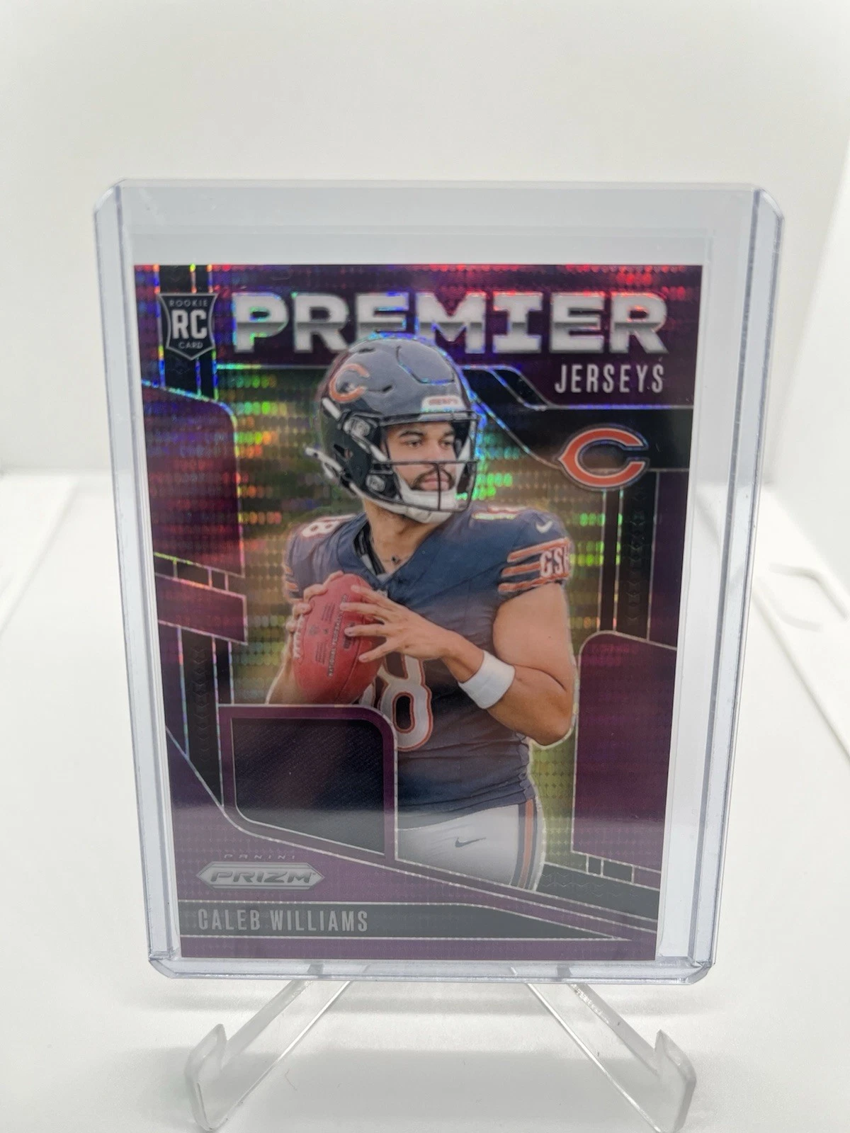 Caleb Williams 2024 Prizm Premier Jerseys Purple Pulsar Prizm Jersey Rookie Card