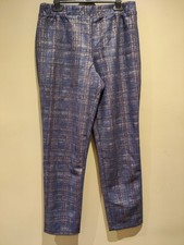 QVC Nina Leonard Women's Check Shimmer Pants Medium Navy 