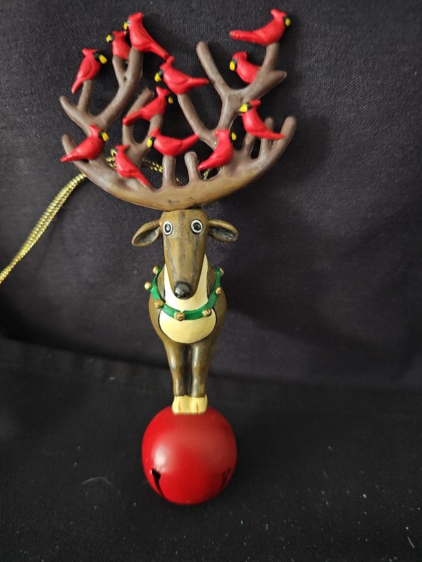 Moose on Red Bell Cardinal Birds in Atlers Ornament 