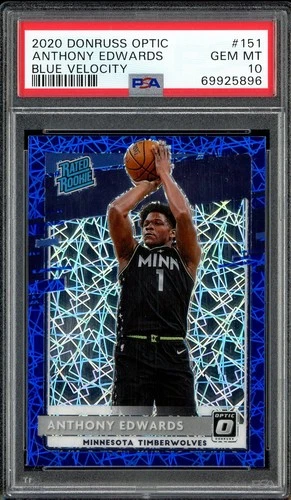 2020 Donruss Optic Blue Velocity Prizm #151 Anthony Edwards RC Rookie PSA 10