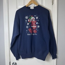 Disney Parks Santa Mickey Christmas Unisex Sweatshirt Size Large Ugly Navy Blue