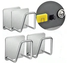 4-Pack Stainless Steel Sink Sponge Holder – Adhesive Kitchen Caddy Organizer Set