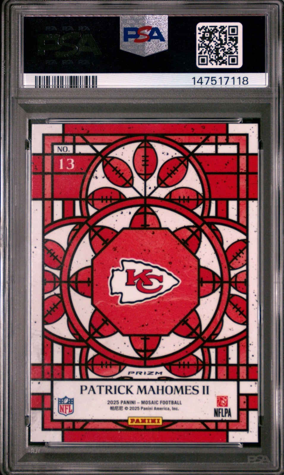 2025 Panini Mosaic - Stained Glass Patrick Mahomes II SG #13 - Case Hit PSA 9 view 2