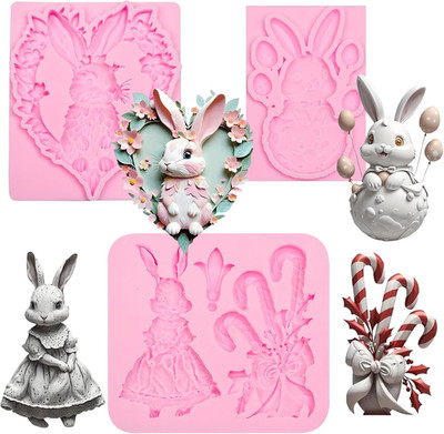 Easter Bunny Silicone Molds Rabbit Flowers Fondant Molds for Cake Decoration Cup