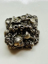 Vtg RAWCLIFFE PEWTER MINIATURE TREASURE CHEST Great Detail USA 7/8" Square