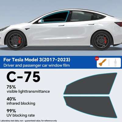 For 2017-2025 Tesla Model 3 PVC Window Tint Film 75% VLT Side Rear Windows 4Pcs