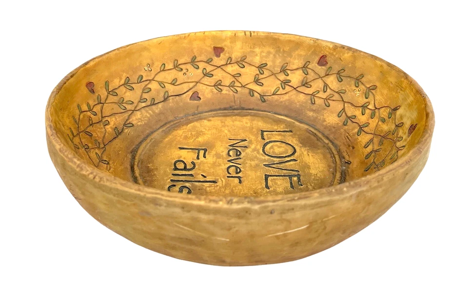 Cuenco "Love Never Fails" estilo rústico country primitivo 8,75" ¡RÁPIDO GRATIS! Foto 3 de 4