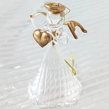 Vintage Blown Glass Angel Ornament With Gold Heart & Halo 2.5"