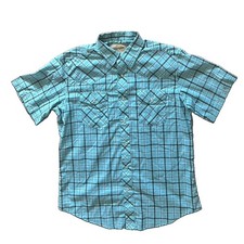 Men  s Wrangler Western Blue Plaid Short Sleeve Pearl Snap Button Front Shirt M