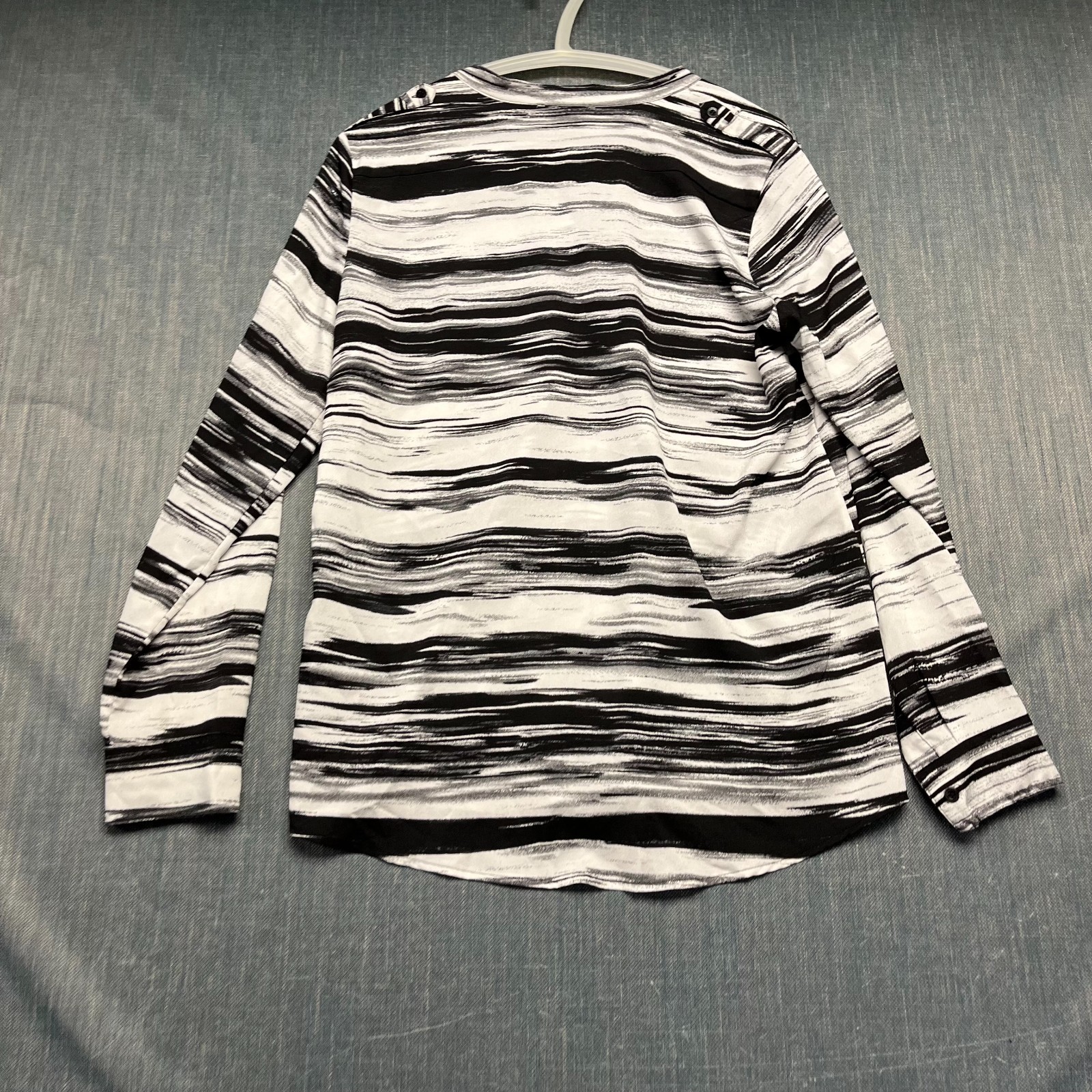 Calvin Klein Women's Blouse Size M Black White Abstract Stripe 100% Polyester thumbnail 3