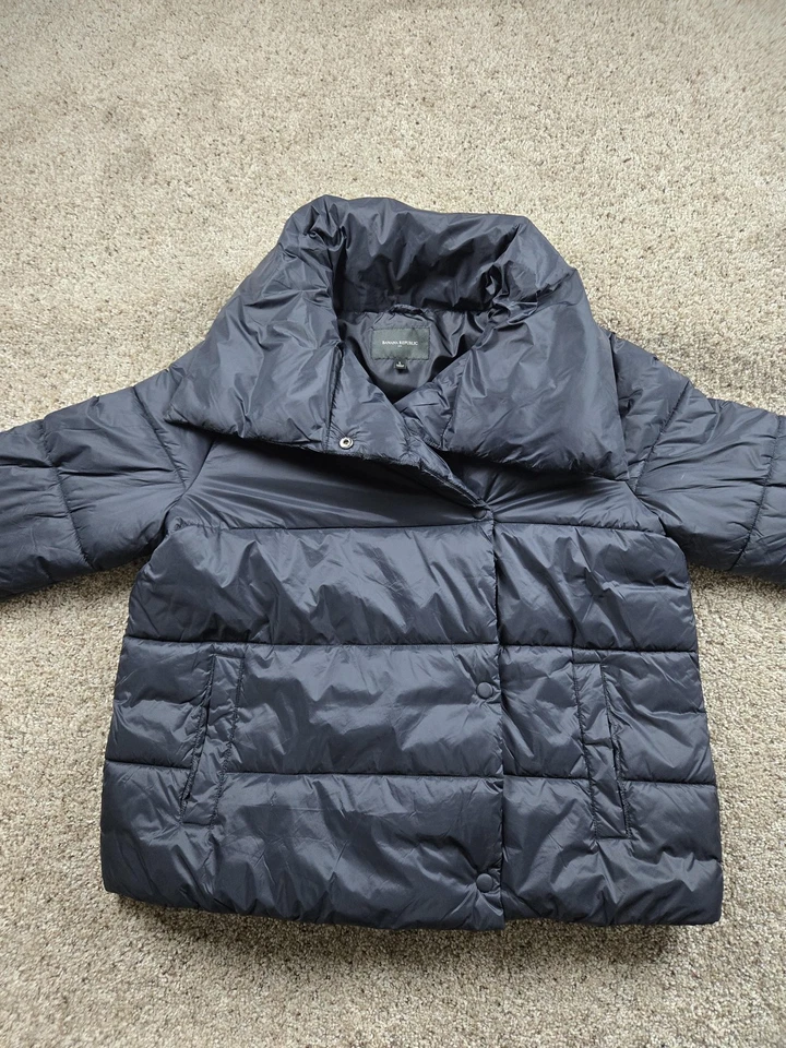 Banana Republic пуховик куртка женщин большой темно синий выстеганная воронка воротник Snap - Изображение 3 из 4