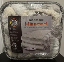NEW Biddeford Heated Faux Fur & Sherpa Throw - 6 Heat Settings, 10 HR Shutoff