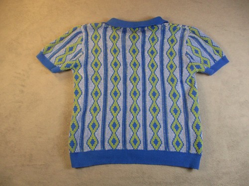 Oxknitstore Knit Polo Sweater Shirt Men Large Blue Yellow Retro Preppy Tennis - Picture 4 of 13