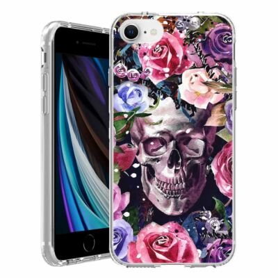 For Apple iPhone SE 3rd 2nd Gen TPU Case Cover+Glass(Color Skull/Roses )