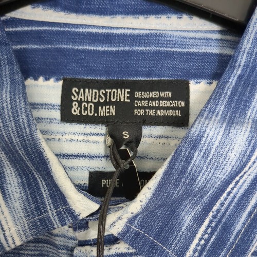 Lovely Sandstone Mens Short Sleeve Shirt Blue / White - Small - Picture 3 of 6