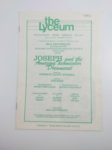 1984 Joseph And the Technicolor Dreamcoat Lyceum Crewe Earl Adair Ria Jones - Afbeelding 1 van 5