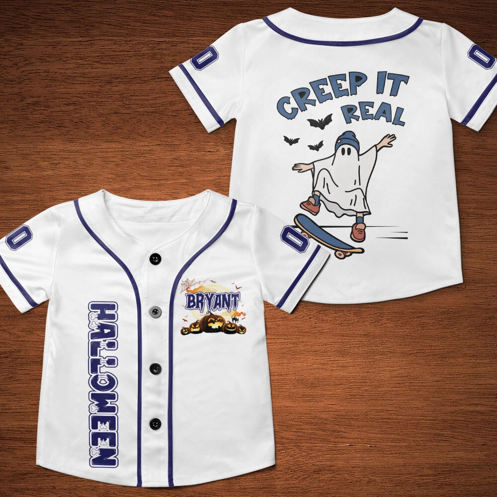 Customized Creep It Real Halloween Baseball Jersey, Ghost Skateboarding Jersey
