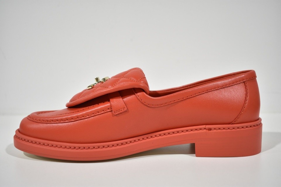 Chanel 22P Red Leather Quilted Flap Turnlock CC Logo Mule Slip On Flat ...