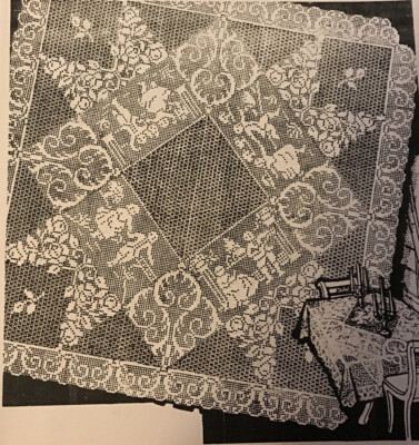 1972 Vintage 1939 LW couple floral FILET table CLOTH Pattern to Crochet (repro)