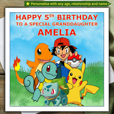 CARTOLINA COMPLEANNO POKEMON personalizzata NOME RELAZIONE ETÀ