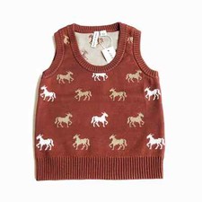 Janie  Jack 4 Horse Sweater Vest NWT Burnt Sienna