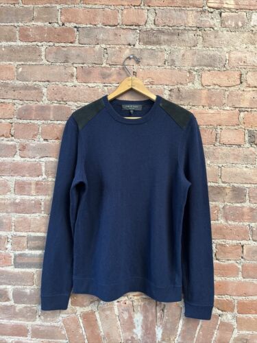Rag & Bone Men’s Sweater Sz Small, Navy Blue 100% Merino Wool, Suede ...