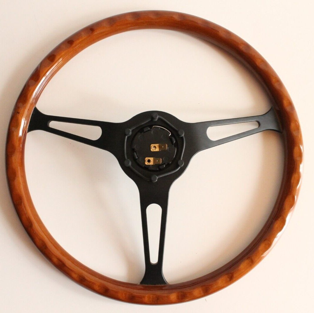 Universal Classic Real Black Wood Steering Wheel With Rivet 380mm