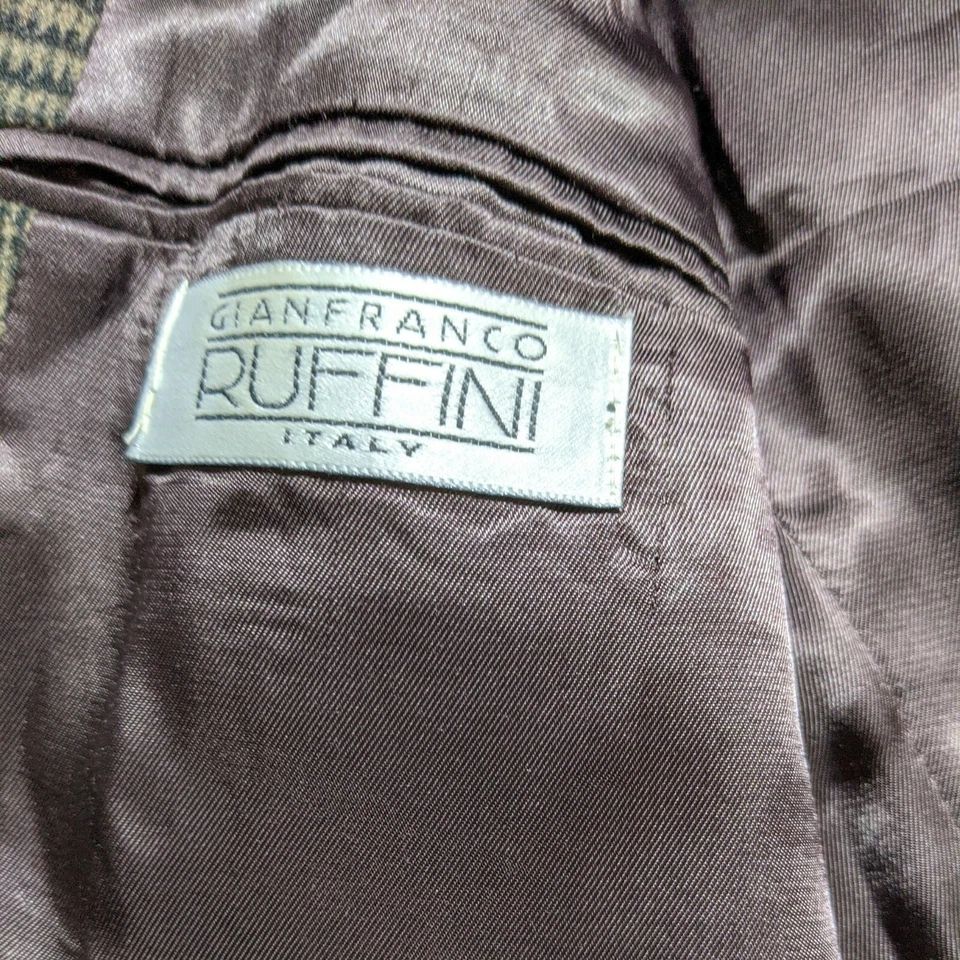 GIAN FRANCO RUFFINI Traje Chaqueta Blazer Talla 44L Mezcla Cachemira Marrón Negro Italia Foto 3 de 4