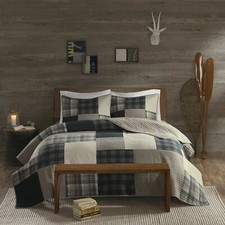 NEW  COZY LODGE LOG CABIN COUNTRY WESTERN WHITE BROWN GREY BLACK BLUE QUILT SET