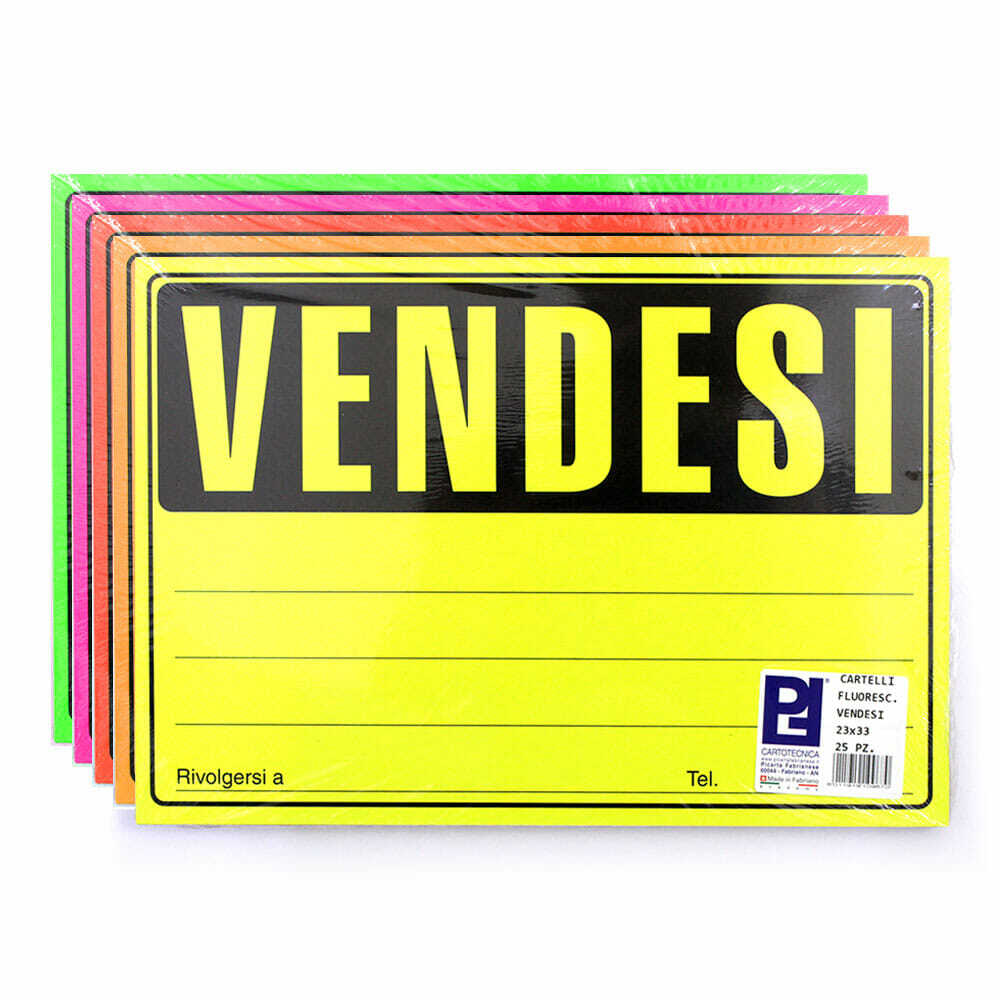 Cartello targa segnale Vendesi 25 pezzi 23x33cm segnaletico carta fluorescenti