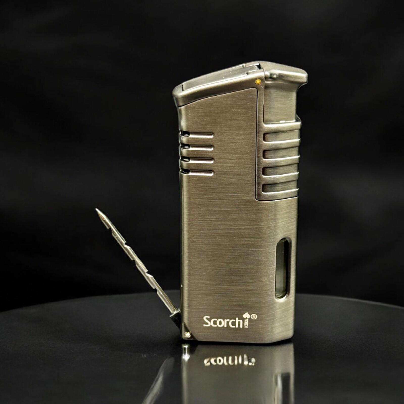 Triple Flame Refillable Windproof Lighter W/ Cigar Punch