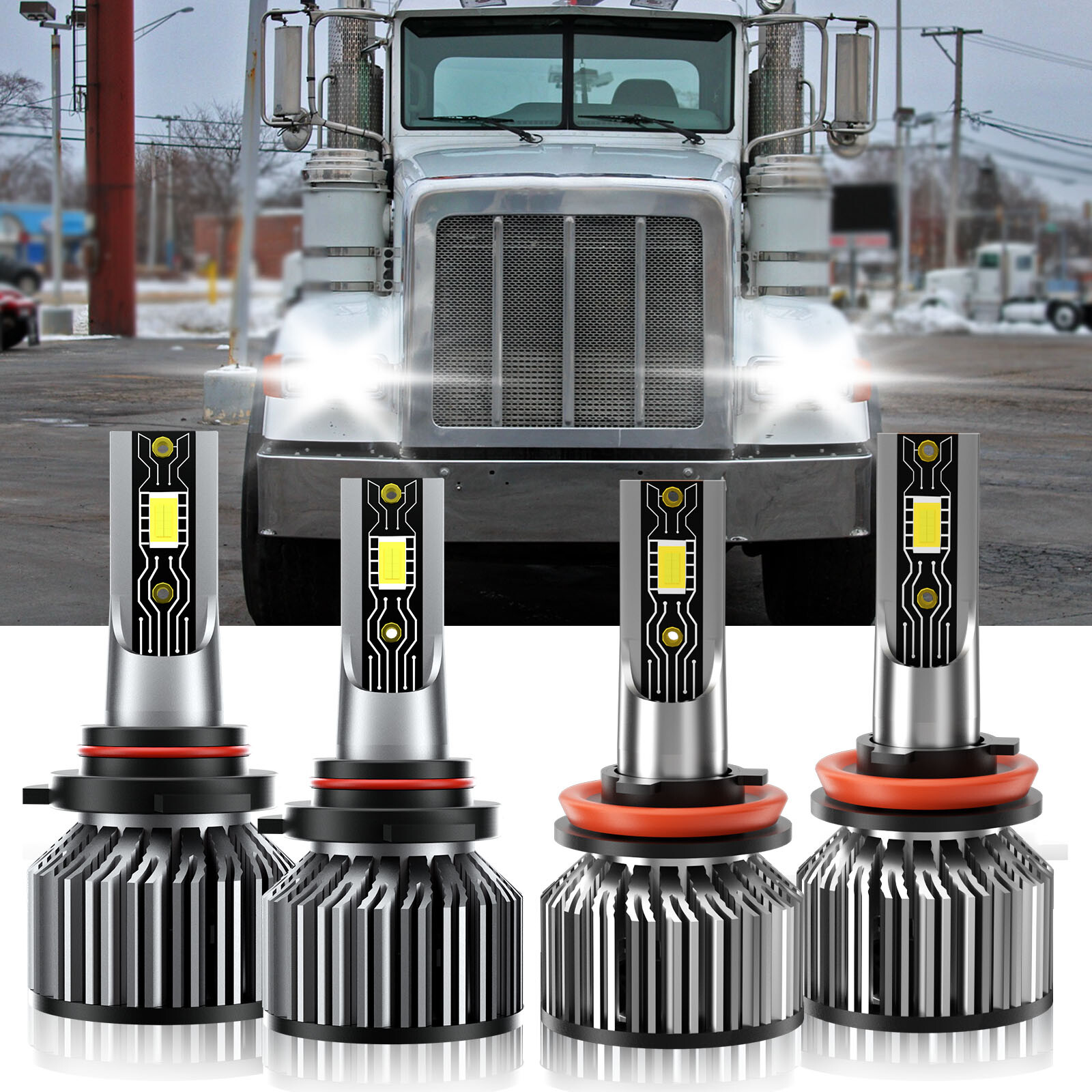 2016-2017 Peterbilt 367 LED Headlight Bulbs 9005 H11 High Low Beam 6500K