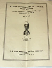 1918 J I CASE ADVANCE INFORMATION ON THE CASE 9-18 TYPE "B" KEROSENE TRACTOR! JI