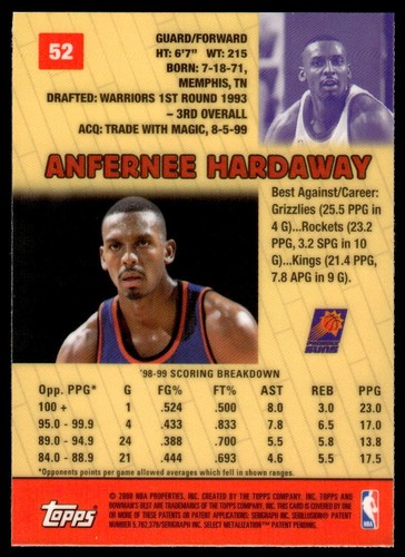 1999-00 Bowman's Best #52 Anfernee Hardaway BASKETBALL Phoenix Suns - Picture 2 of 2