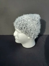 Womens One Size Black, White & Silver Beanie Fuzzy Knit Skully Hat Skechers