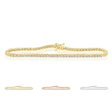 0.42CTW Natural Diamond 3mm Sterling Silver Tennis Bracelet 7"