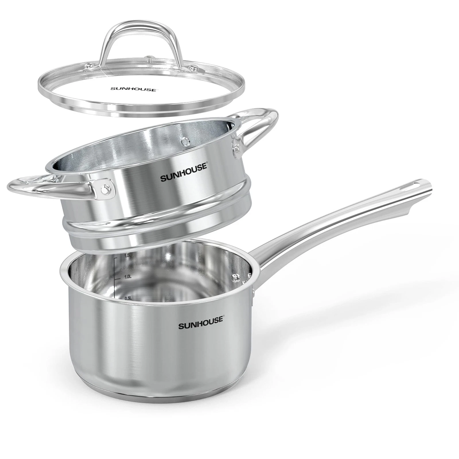 2 Qt Stainless Steel Saucepan with Steamer and Lid - Kitchen Induction Cookin...