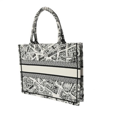 CHRISTIAN DIOR Book Tote Black White Paris Canvas Handbag | eBay