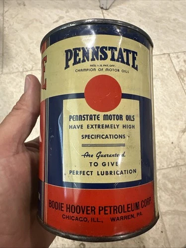Vintage PENN STATE ONE QUART MOTOR OIL CAN METAL GAS SIGN Original Nice Empty