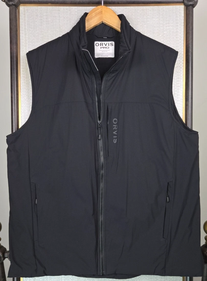 ORVIS PRO Mens Large Vest Primaloft Insulated Black Full Zip Polartec Lined