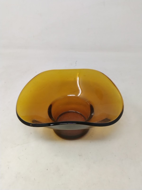Murano Style Blown Art Glass Vase Amber Orange Swirl Ruffle Sweet Dish Glass, photo 1 of 5