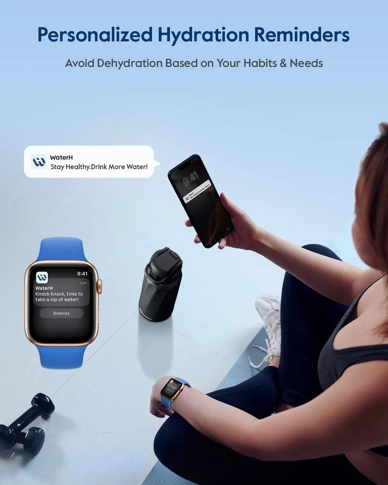 Бутылка для отслеживания воды изолированная без бисфенола 32 унции - умное напоминание, черная сталь - Изображение 4 из 4