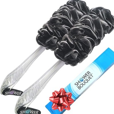 Loofah-Charcoal Back-Scrubber 2-Pack   Long-Handle Bath-Sponge Brush/Extra L...