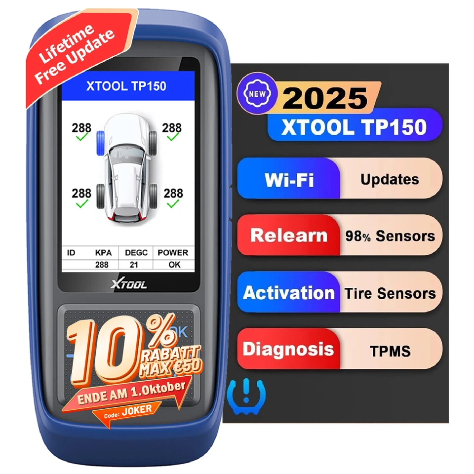 XTOOL TP150 KFZ WIFI TPMS OBD2 Diagnosegerät RDKS Programmier Reifendrucksensor